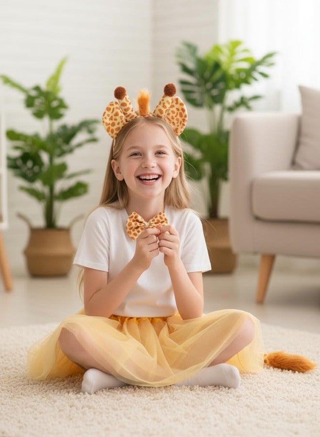 JOINPAYA Giraffe Headband Set for Kids 4Pcs Plush Costume Accessories with Headband Bow Tie Tail and Tutu Skirt Perfect for Role Play and Decorations - Image 4